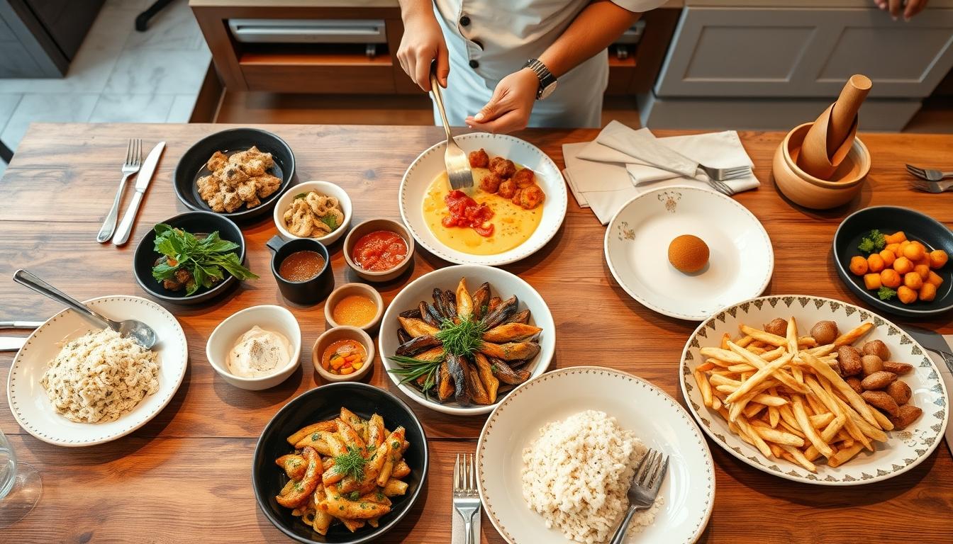 Balanced healthy meal prepared in a home kitchen